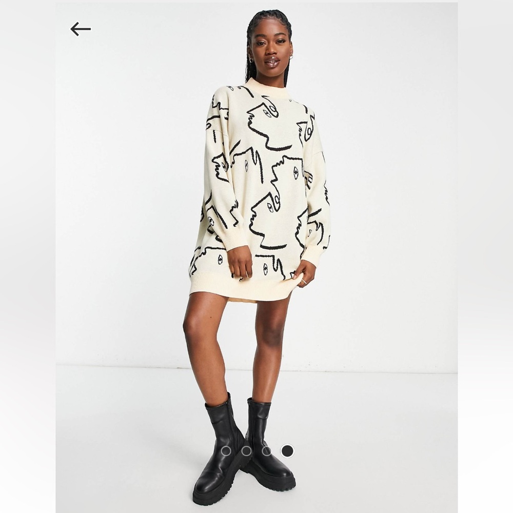 ASOS Monki Knitted Mini Dress in Beige Face Print Extra Oversized Womens XS-LG